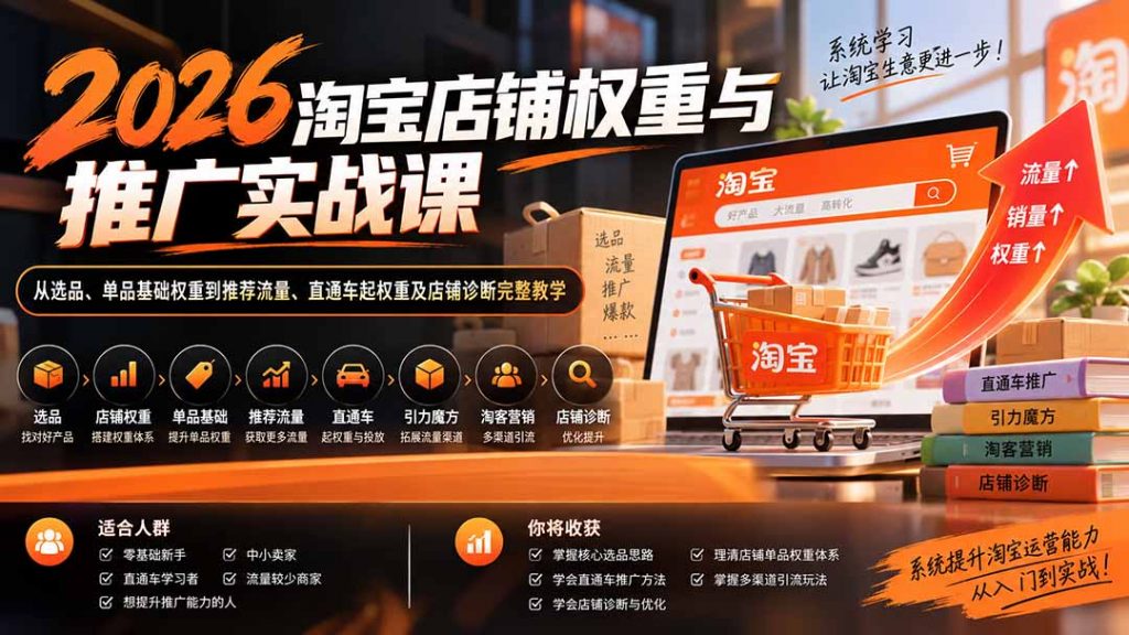 2026淘宝店铺权重与推广实战课:从选品、单品基础权重到推荐流量、直通车起权重及店铺诊断完整教学-孔明聊项目