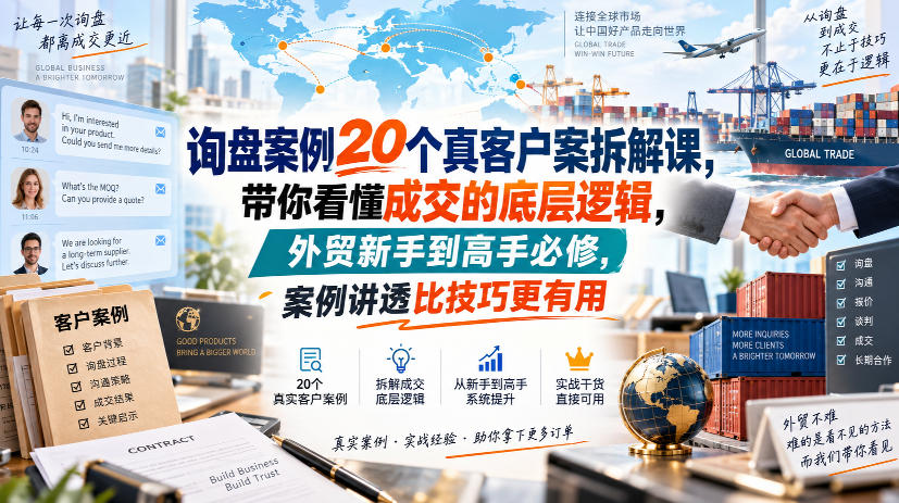 询盘案例20个真客户案拆解课，带你看懂成交的底层逻辑，外贸新手到高手必修，案例讲透比技巧更有用-孔明聊项目