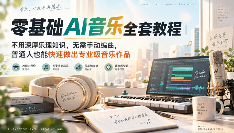 零基础AI音乐全套教程｜不用深厚乐理知识，无需手动编曲，普通人也能快速做出专业级音乐作品-孔明聊项目