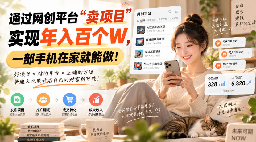 靠卖网创项目变现，一年拿下百万收益！一台手机就能操作！-孔明聊项目