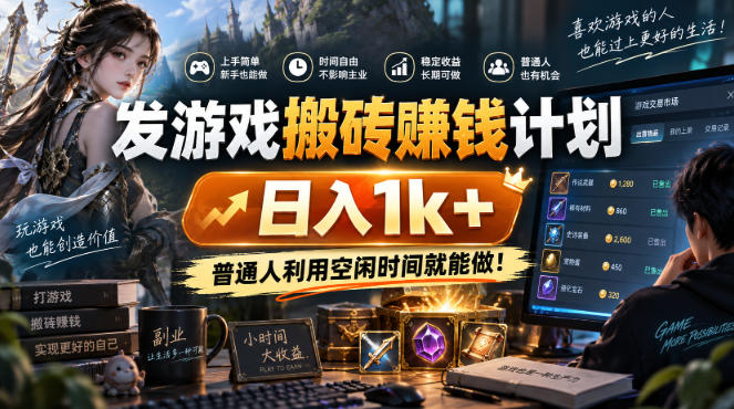 发游戏搬砖賺钱计划，日入1k+，普通人利用空闲时间就能做！【揭秘】-孔明聊项目