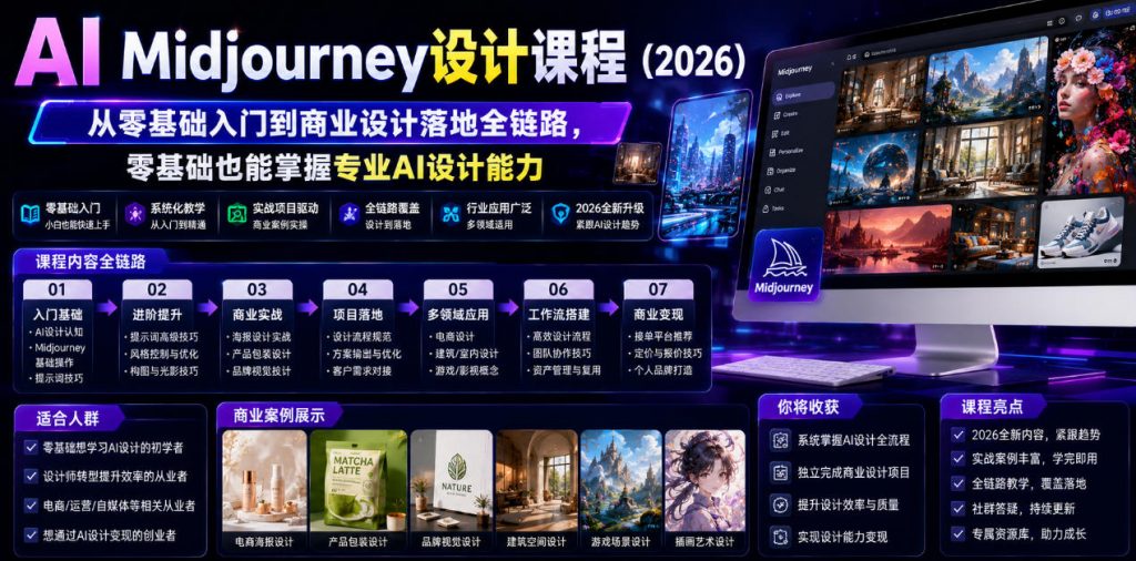 AI Midjourney设计课程(2026),从零基础入门到商业设计落地全链路,零基础也能掌握专业AI设计能力(更新0913)-孔明聊项目