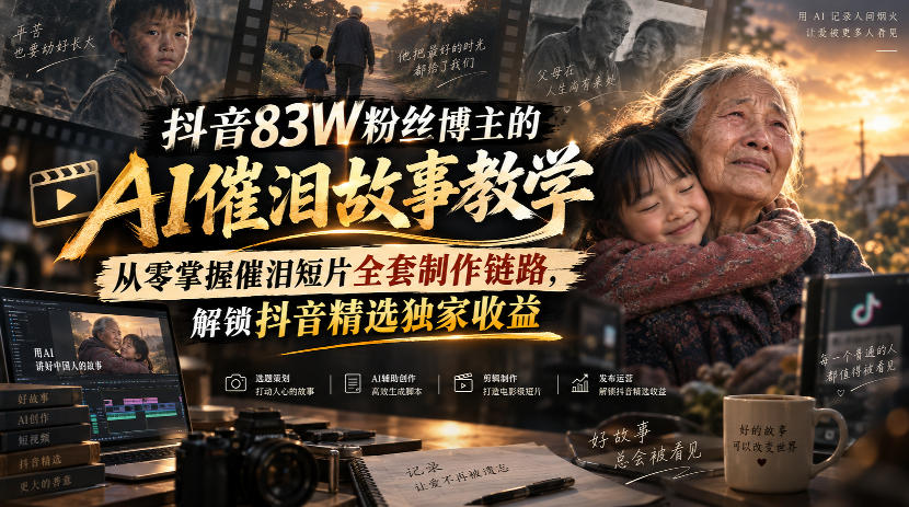 抖音83W粉丝博主的AI催泪故事教学，从零掌握催泪短片全套制作链路，解锁抖音精选独家收益-孔明聊项目