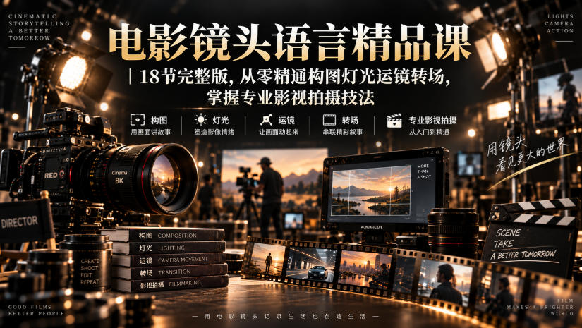 电影镜头语言精品课|18节完整版,从零精通构图灯光运镜转场,掌握专业影视拍摄技法-孔明聊项目