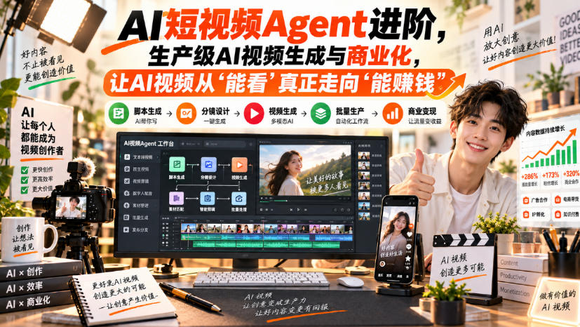 AI短视频Agent进阶，生产级AI视频生成与商业化，让AI视频从”能看”真正走向”能賺钱”-孔明聊项目