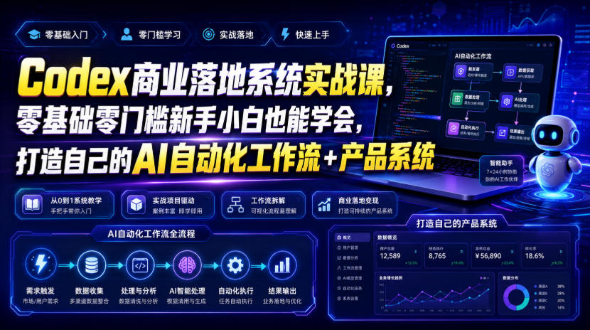 Codex商业落地系统实战课，零基础零门槛新手小白也能学会，打造自己的AI自动化工作流+产品系统(更新)-孔明聊项目