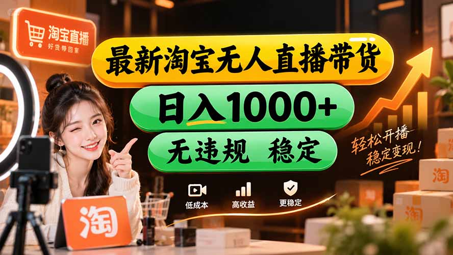 【新技术】淘宝无人直播，独家，日入2K+，无封号，可矩阵，长期稳定-孔明聊项目