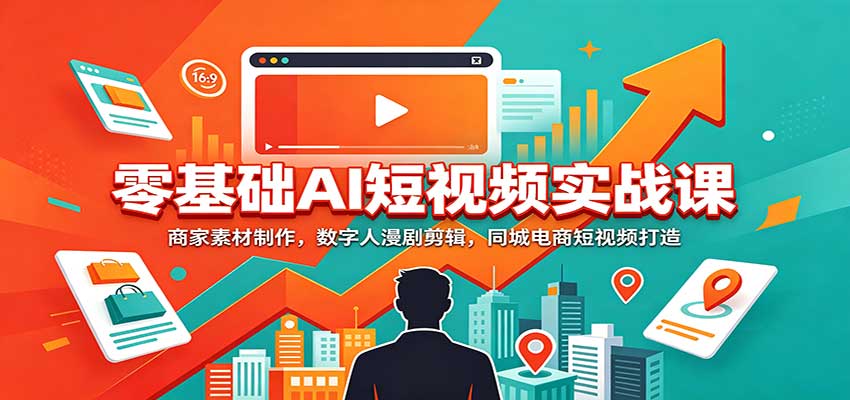 零基础AI短视频实战课：商家素材制作，数字人漫剧剪辑，同城电商短视频打造-孔明聊项目