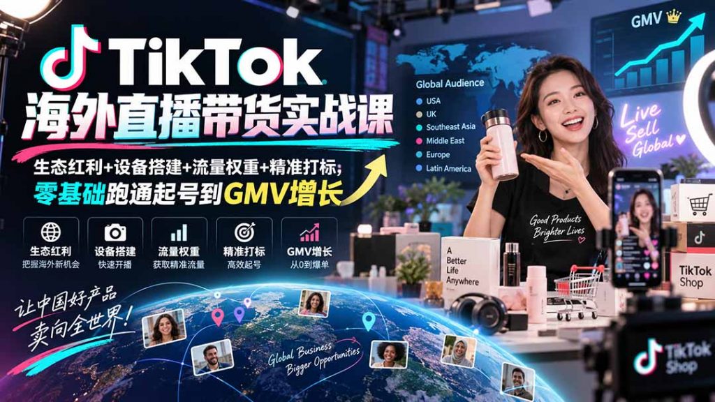 TikTok海外直播带货实战课｜生态红利+设备搭建+流量权重+精准打标，零基础跑通起号到GMV增长-孔明聊项目