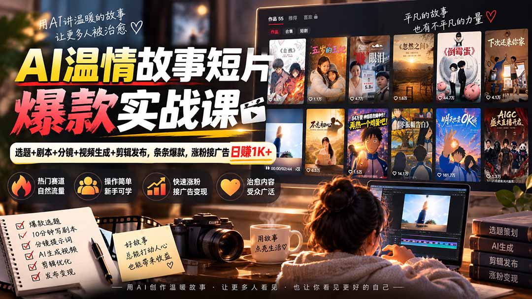 AI温情故事短片爆款实战课-更新｜选题+剧本+分镜+视频生成+剪辑发布，条条爆款，涨粉接广告日赚1K+-孔明聊项目