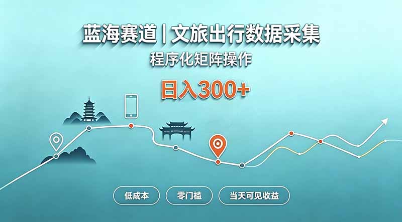 蓝海赛道  文旅出行数据采集  程序化矩阵操作    低成本  零门槛   当天可见收益   日入300+-孔明聊项目