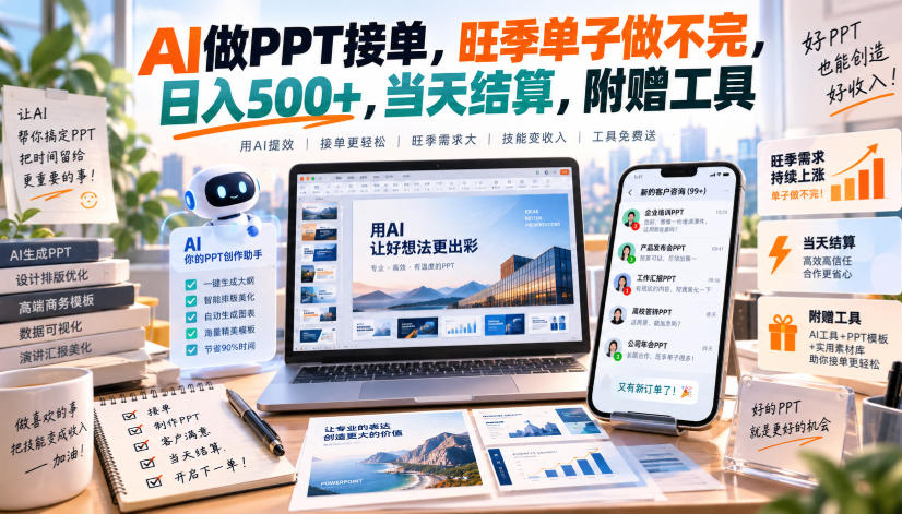 AI做PPT接单，旺季单子做不完，日入500+，当天结算，附赠工具【揭秘】-孔明聊项目