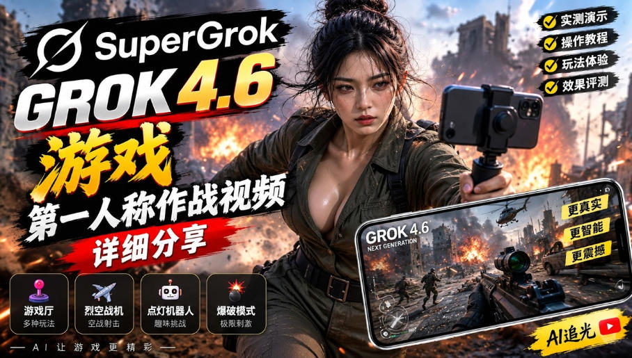 Grok 4.6也能做游戏？第一人称作战视频实测｜玩法详细讲解-孔明聊项目