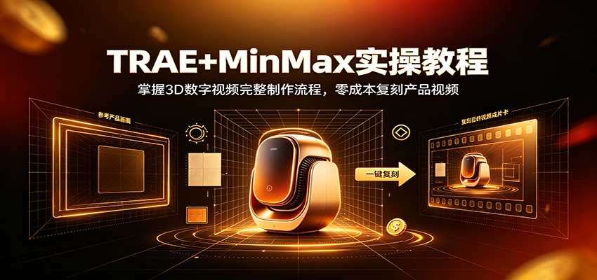 TRAE+MinMax实操教程：3D数字视频完整制作流程，零成本复刻产品视频-孔明聊项目