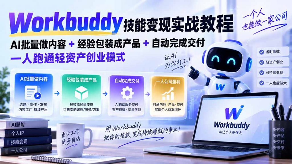 Workbuddy技能变现实战教程：AI批量做内容+经验包装成产品+自动完成交付，一人跑通轻资产创业模式-孔明聊项目