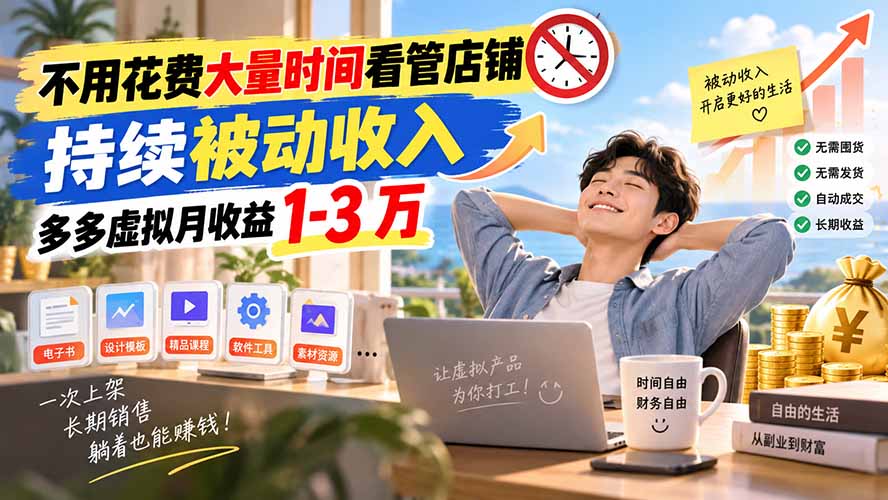 不用花费大量时间看管店铺，持续被动收入，多多虚拟月收益 1-3 万-孔明聊项目