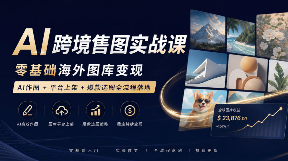 AI跨境售图实战课，零基础海外图库变现，AI作图+平台上架+爆款选图全流程落地-孔明聊项目