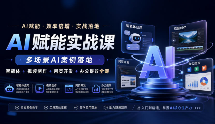AI赋能实战课，多场景AI案例落地，智能体+视频创作+网页开发+办公提效全课-孔明聊项目