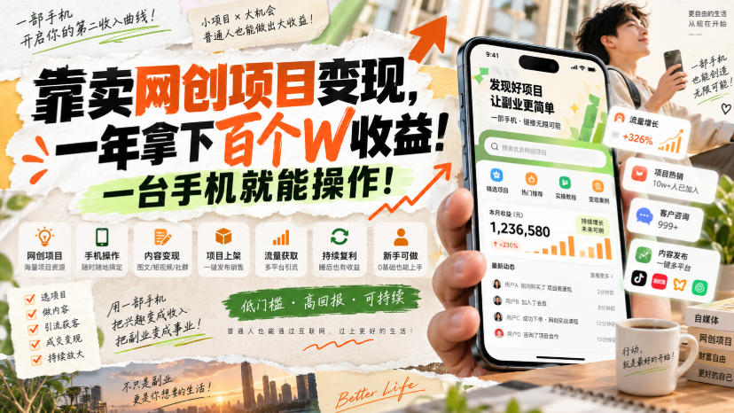 网创小程序虚拟资料变现，一年拿下百万收益，一部手机就可以做，0成本变现副业！-孔明聊项目