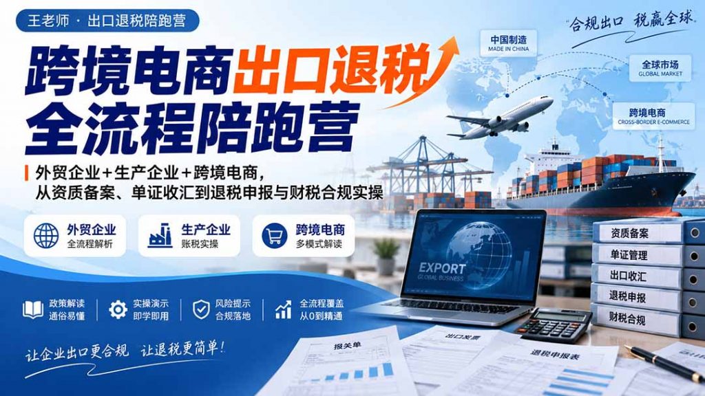 跨境电商出口退税全流程陪跑营｜外贸企业+生产企业+跨境电商，从资质备案、单证收汇到退税申报与财税合规实操-孔明聊项目