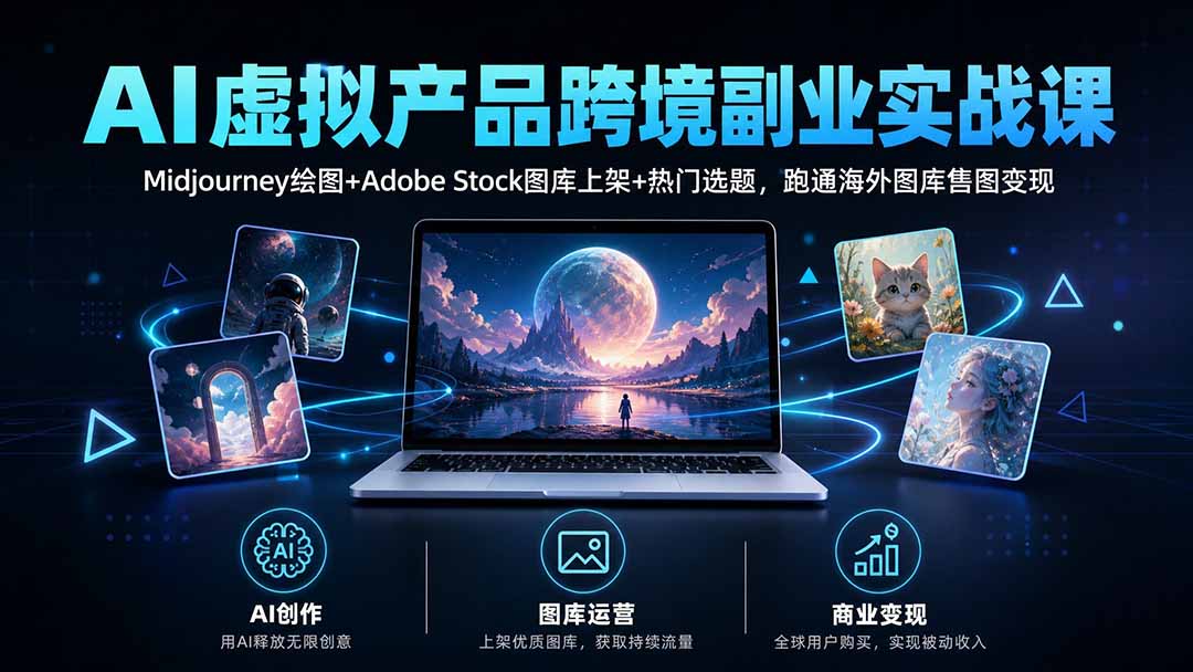 AI虚拟产品跨境副业实战课｜Midjourney绘图+Adobe Stock图库上架+热门选题，跑通海外图库售图变现-孔明聊项目