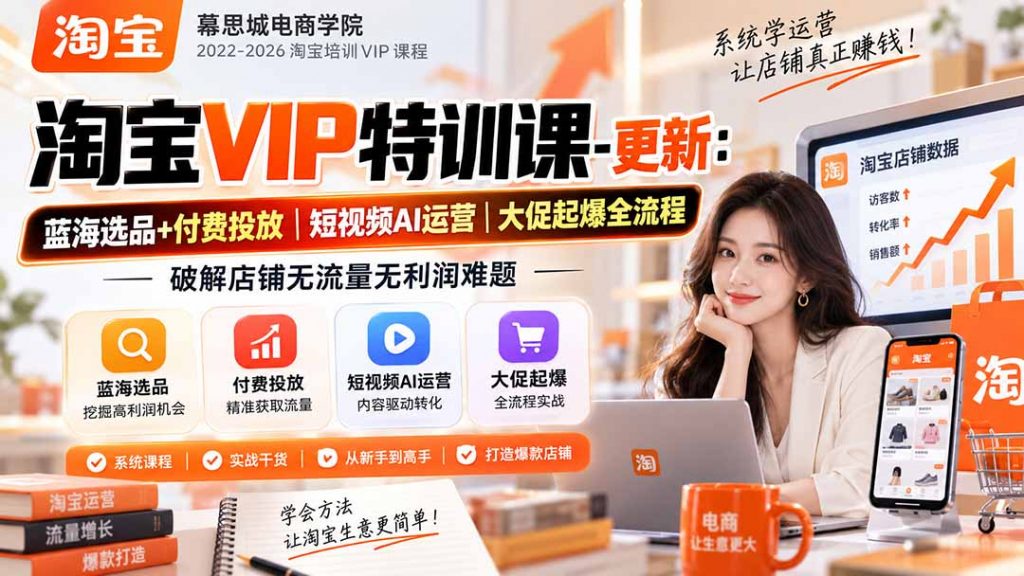淘宝VIP特训课-更新0917：蓝海选品+付费投放｜短视频AI运营｜大促起爆全流程，破解店铺无流量无利润难题-孔明聊项目