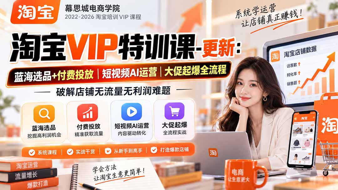 淘宝VIP特训课-更新0917：蓝海选品+付费投放｜短视频AI运营｜大促起爆全流程，破解店铺无流量无利润难题-孔明聊项目