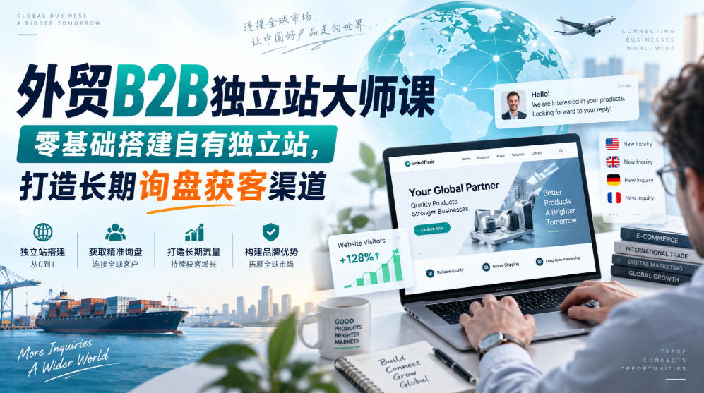 外贸B2B独立站大师课，零基础搭建自有独立站，打造长期询盘获客渠道-孔明聊项目