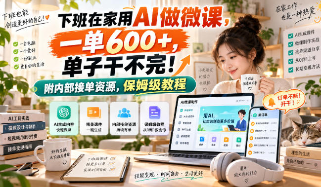 下班在家用AI做微课，一单600+，单子干不完！附内部接单资源，保姆级教程【揭秘】-孔明聊项目