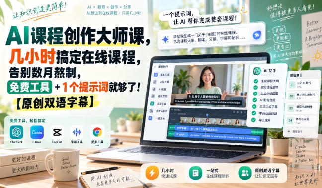 AI课程创作大师课，几小时搞定在线课程，告别数月熬制，免费工具+1个提示词就够了！【原创双语字幕】-孔明聊项目