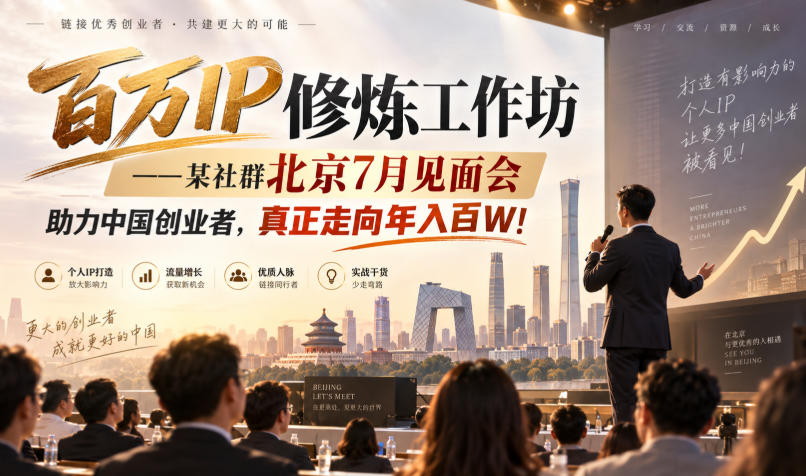 百万IP修炼工作坊——某社群北京7月见面会，助力中国创业者，真正走向年入百W!-孔明聊项目
