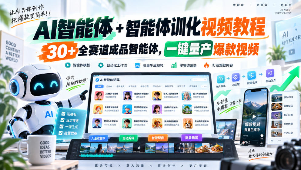 AI智能体+智能体训化视频教程,30+全赛道成品智能体,一键量产爆款视频-孔明聊项目