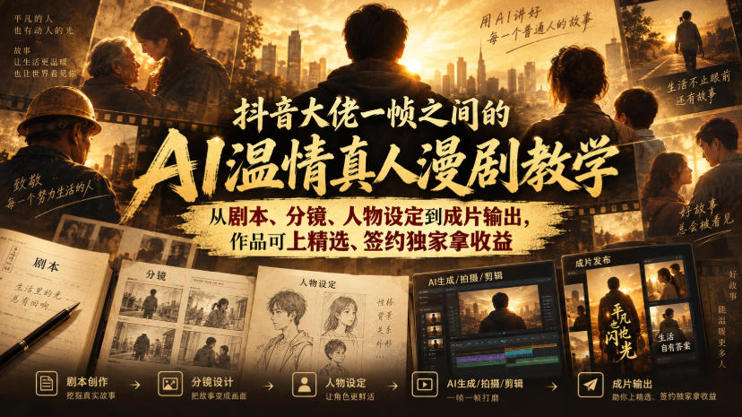 抖音大佬一帧之间的AI温情真人漫剧教学,从剧本、分镜、人物设定到成片输出,作品可上精选、签约独家拿收益-孔明聊项目