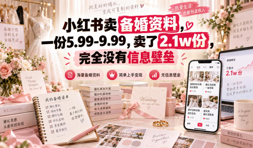 小红书卖备婚资料,一份5.99-9.99,卖了2.1w份,完全没有信息壁垒-孔明聊项目