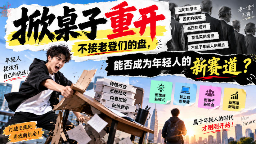 某公众号付费文章：掀桌子重开，不接老登们的盘，能否成为年轻人的新赛道？-孔明聊项目