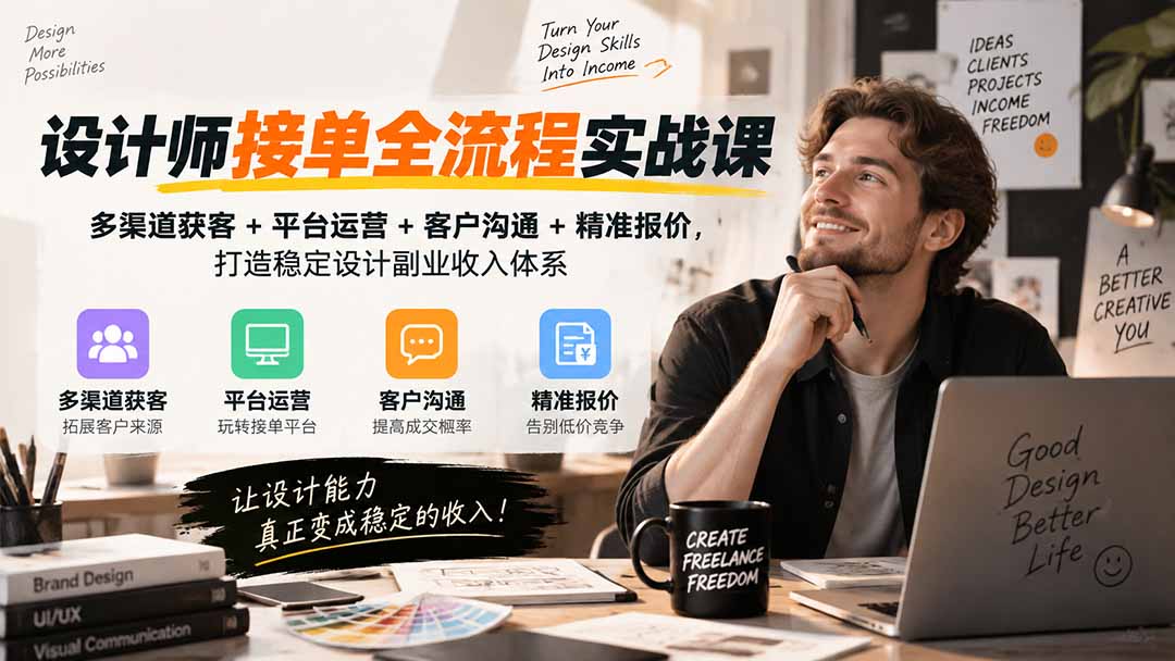 设计师接单全流程实战课-无水印｜多渠道获客+平台运营+客户沟通+精准报价，打造稳定设计副业收入体系-孔明聊项目