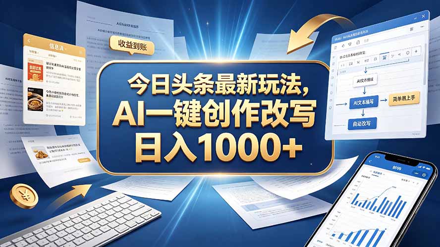 今日头条最新玩法，AI 一键创作改写，简单易上手，轻松日入 1000 +-孔明聊项目