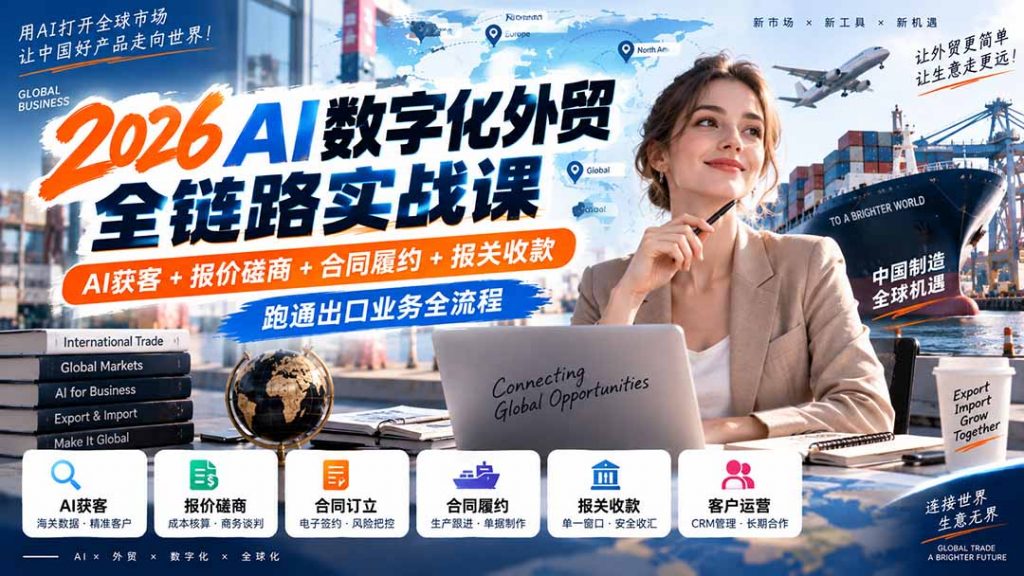 2026AI数字化外贸全链路实战课：AI获客+报价磋商+合同履约+报关收款，跑通出口业务全流程-孔明聊项目