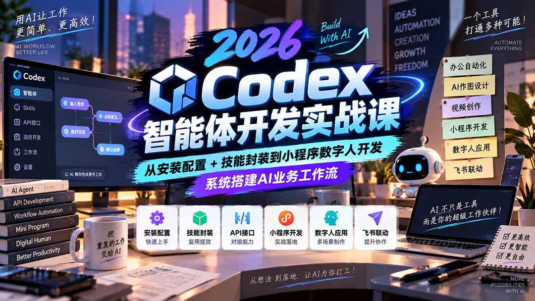 2026Codex智能体开发实战课：从安装配置+技能封装到小程序数字人开发，系统搭建AI业务工作流-孔明聊项目
