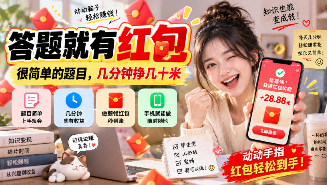 答题就有红包，很简单的题目，几分钟挣几十块，学生党上班族宝妈都可以玩【揭秘】-孔明聊项目