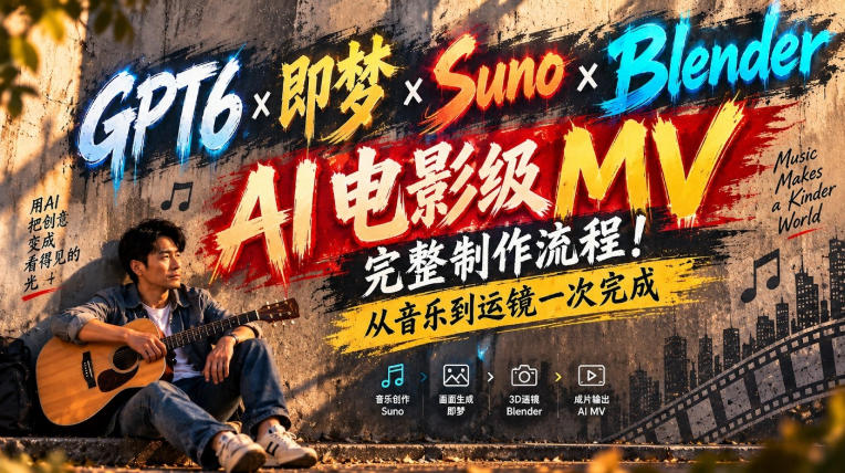 GPT6×即梦×Suno×Blender|AI电影级MV完整制作流程!从音乐到运镜一次完成!-孔明聊项目