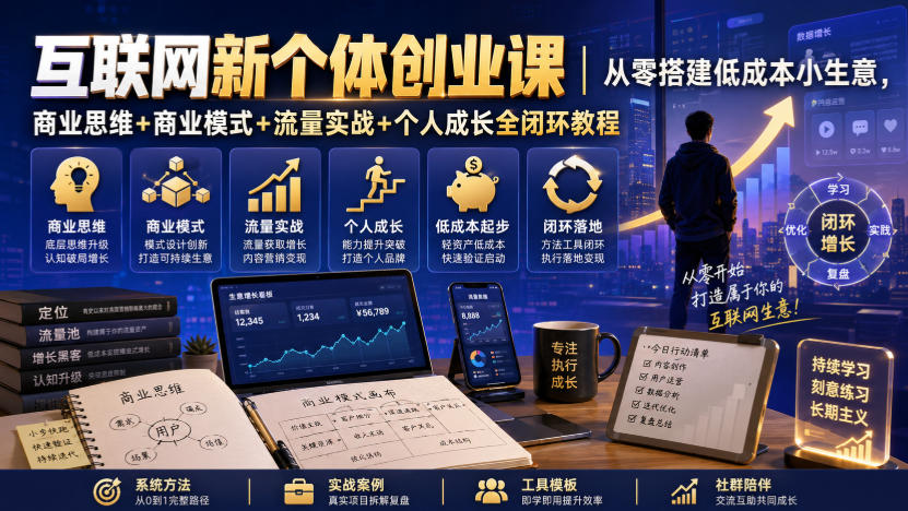 互联网新个体创业课｜从零搭建低成本小生意，商业思维+商业模式+流量实战+个人成长全闭环教程(更新0922)-孔明聊项目
