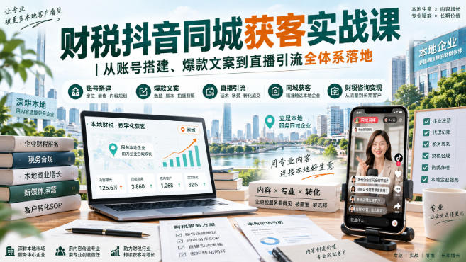 财税抖音同城获客实战课｜从账号搭建、爆款文案到直播引流全体系落地-孔明聊项目
