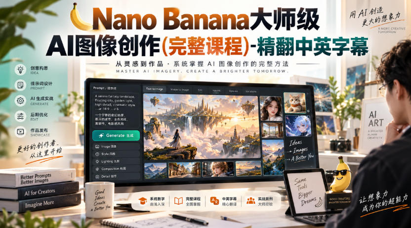 【无水印】Nano Banana大师级AI图像创作(完整课程)-精翻中英字幕-孔明聊项目