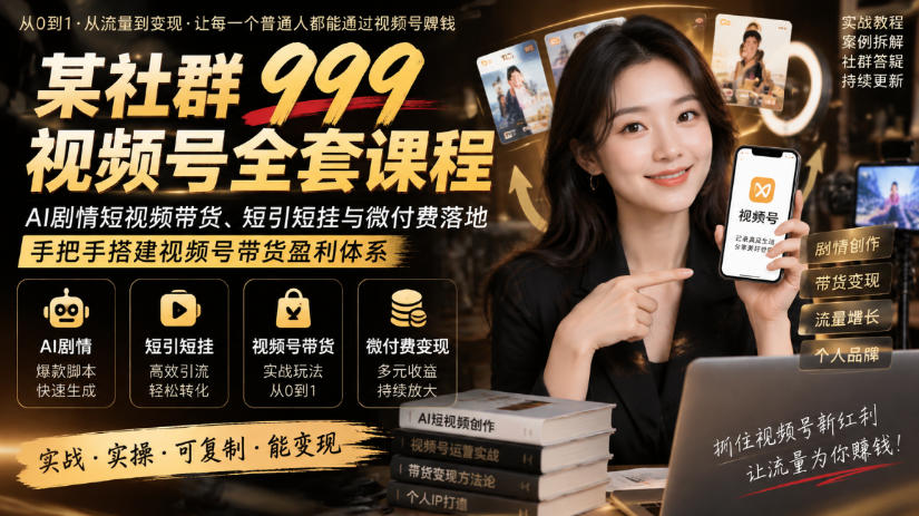 某社群999视频号全套课程，AI剧情短视频带货、短引短挂与微付费落地，手把手搭建视频号带货盈利体系-孔明聊项目