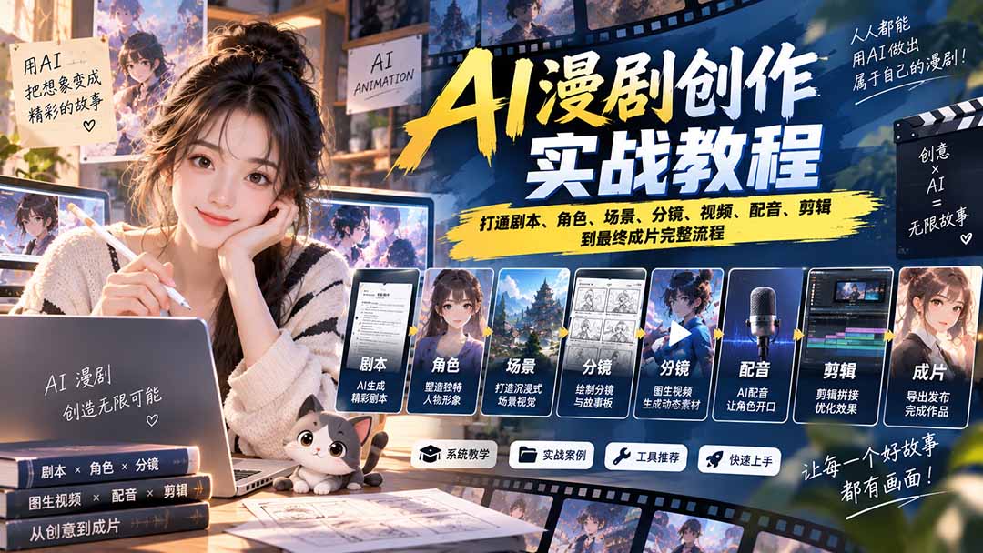 2026 AI漫剧创作实战教程：打通剧本、角色、场景、分镜、视频、配音、剪辑到最终成片完整流程-孔明聊项目