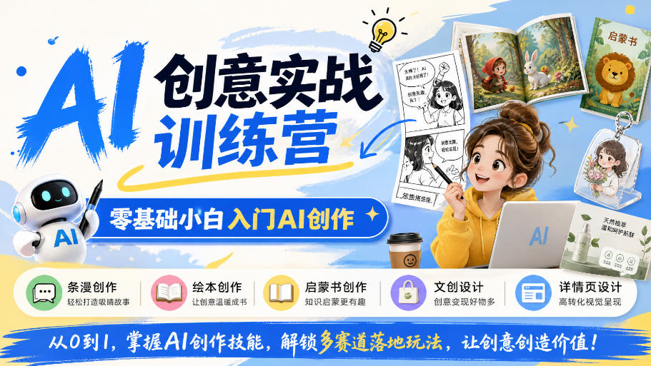 AI创意实战训练营，零基础小白入门AI创作，解锁条漫、绘本、启蒙书、文创、详情页多赛道落地玩法-孔明聊项目