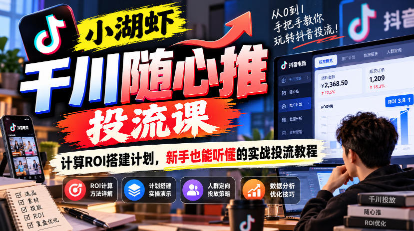 小湖虾千川随心推投流课，计算ROI搭建计划，新手也能听懂的实战投流教程-孔明聊项目