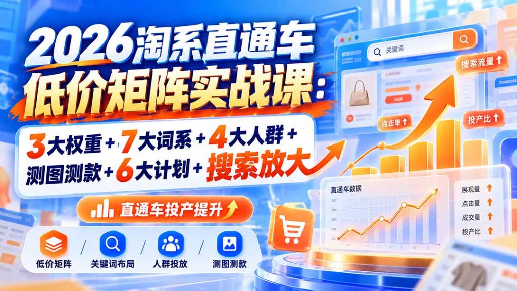 2026淘系直通车低价矩阵实战课：3大权重+7大词系+4大人群+测图测款+6大计划+搜索放大-孔明聊项目