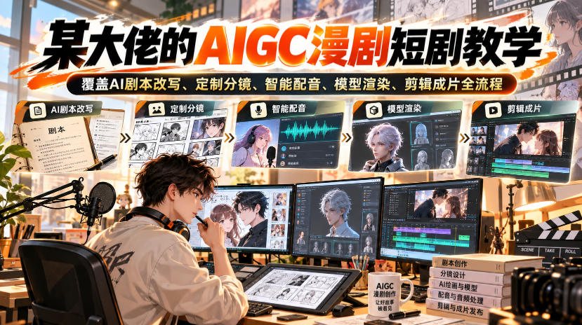 某大佬的AIGC漫剧短剧教学，覆盖AI剧本改写、定制分镜、智能配音、模型渲染、剪辑成片全流程-孔明聊项目